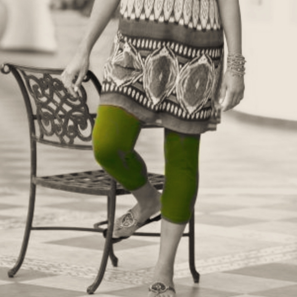 Olive Green Tights Footless Lace Cropped Capri NEW